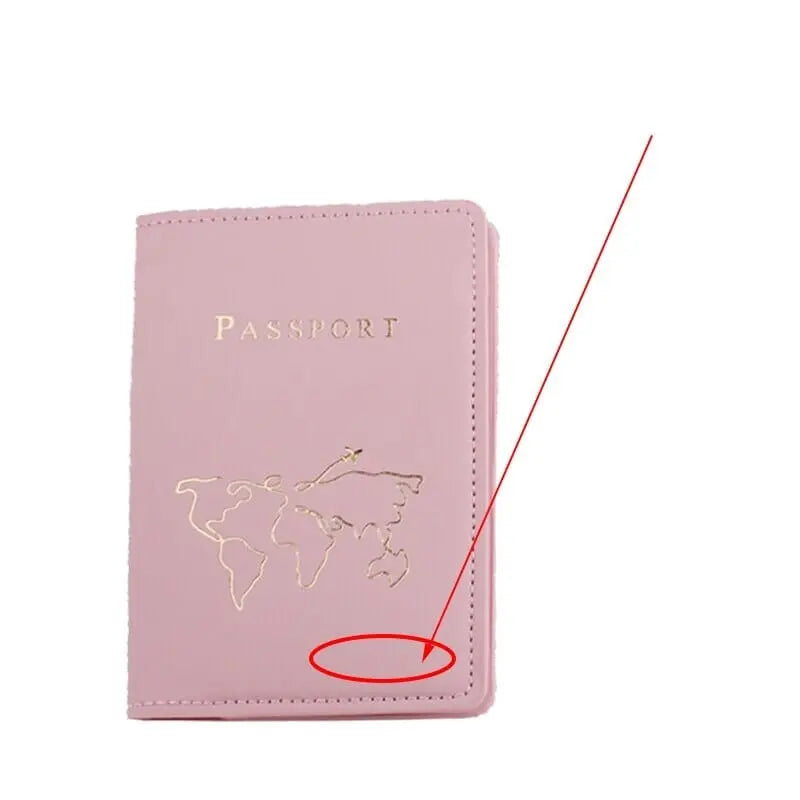 Pochette passeport rose, motif carte du monde minimaliste