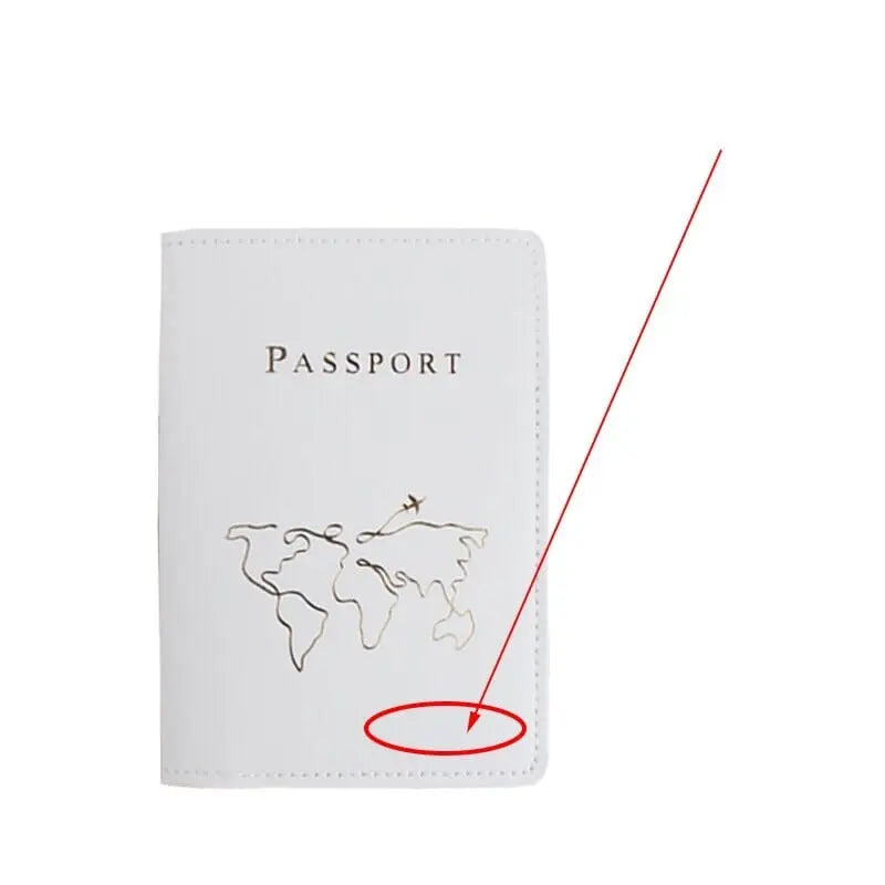 Étui passeport blanc avec motif carte du monde gravé