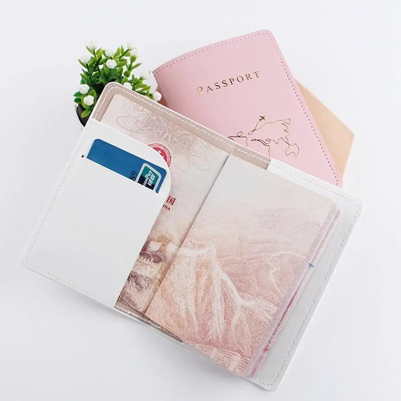 Porte-passeport en PU, design carte du monde épuré