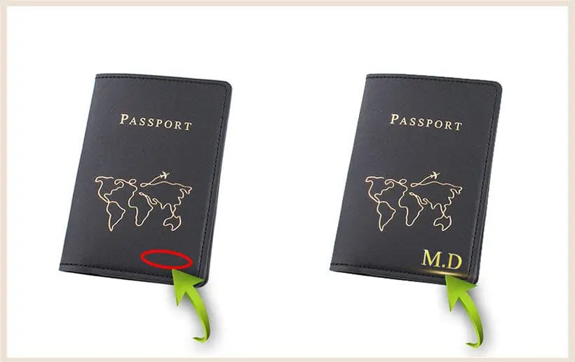 Vue rapprochée d'un étui passeport personnalisé, carte du monde