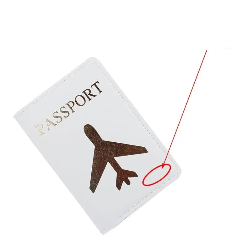 Protège-passeport blanc avec avion doré en relief