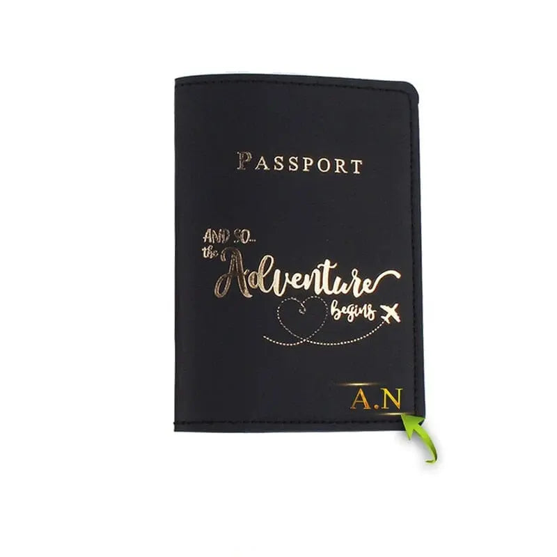 Protège-passeport noir, gravure dorée personnalisée visible
