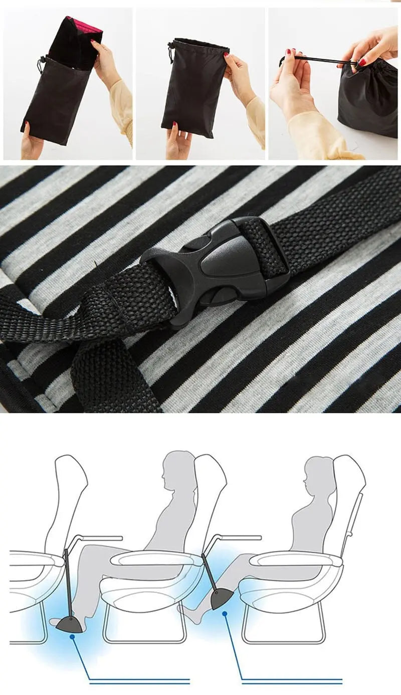 Repose-pieds en polyester noir avec pieds posés dessus