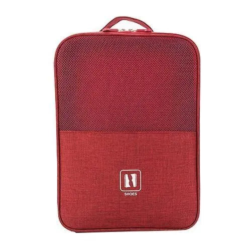 Sac à chaussures rouge, vue de profil avec détails visibles
