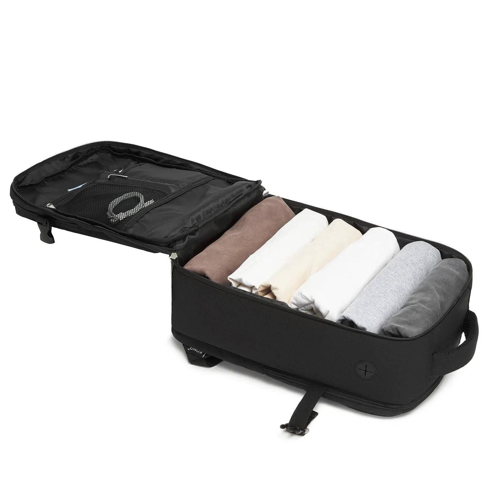 Vue latérale du sac à dos avec sangles de compression