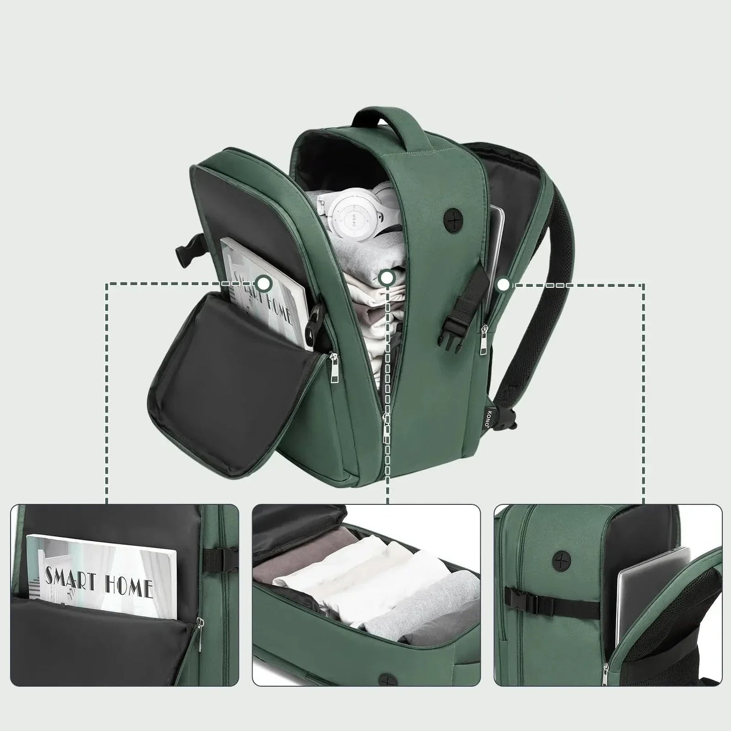 Vue d'ensemble du sac à dos avec détails rouges brodés