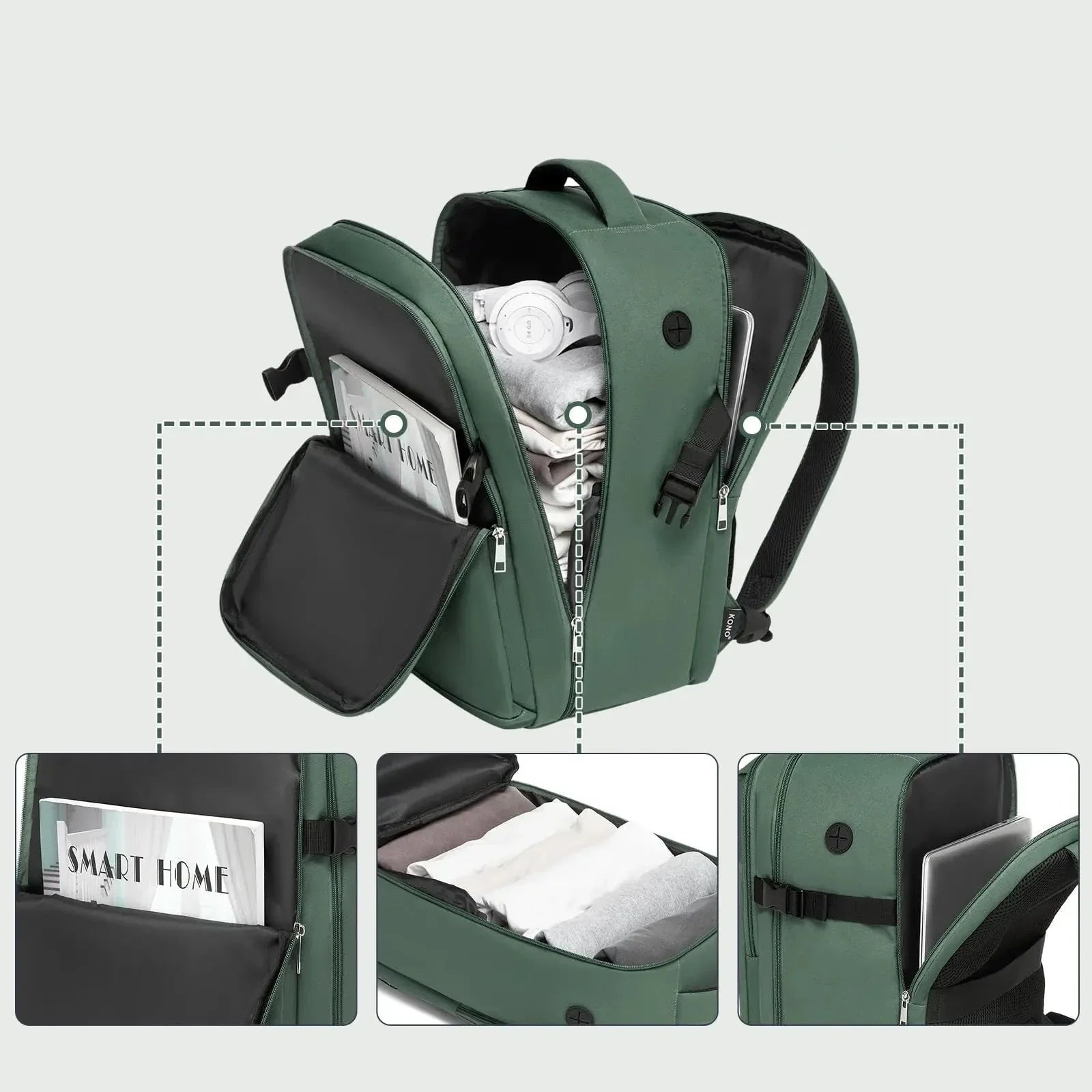 Vue d'ensemble du sac à dos avec détails rouges brodés