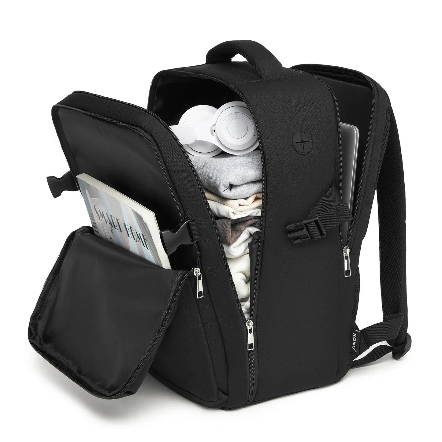 Vue de face du sac à dos cabine avec compartiments multiples