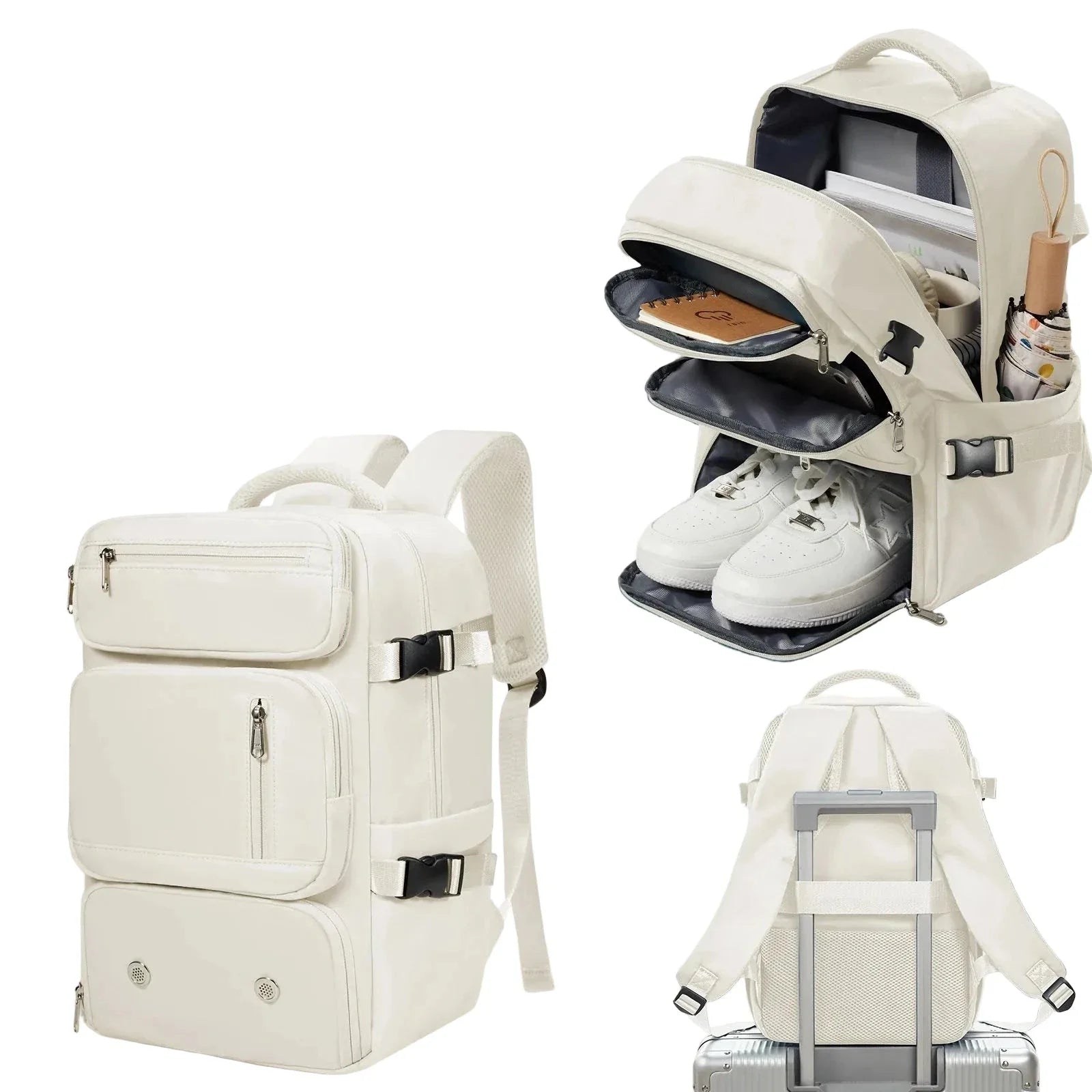 Sac à dos beige élégant, idéal pour cabine avion