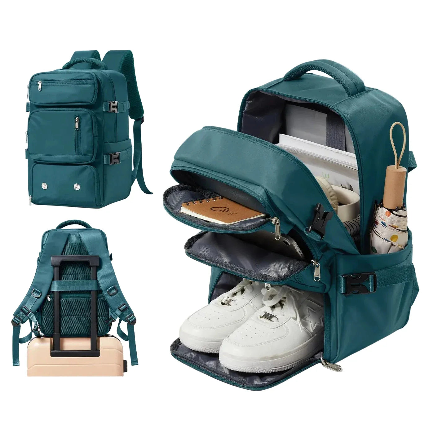 Sac à dos cyan compact avec multiples poches