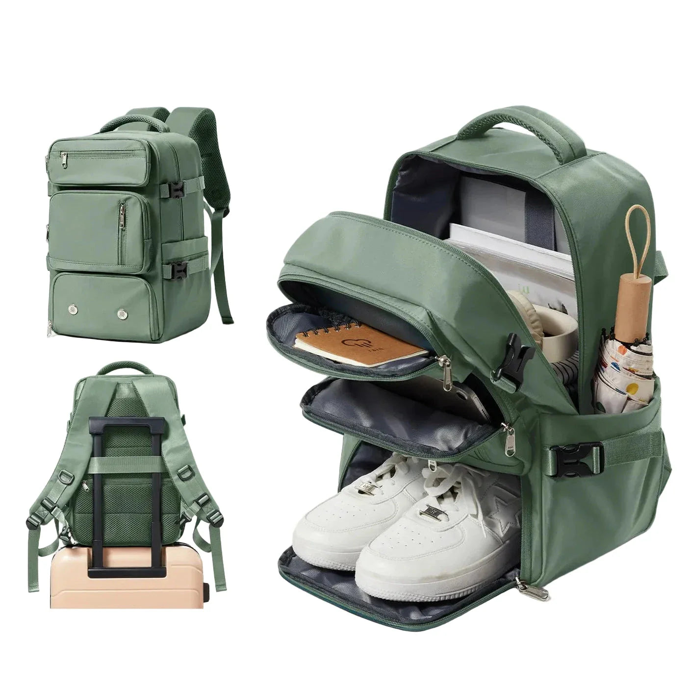 Sac à dos vert pratique avec sangle pour valise