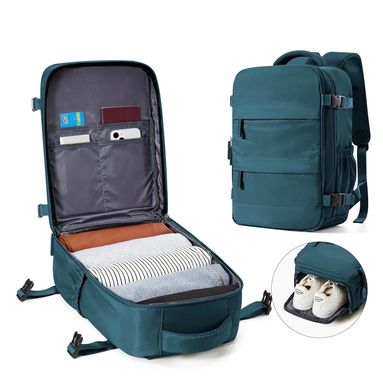 Sac à dos bleu marine, vue de face avec poches