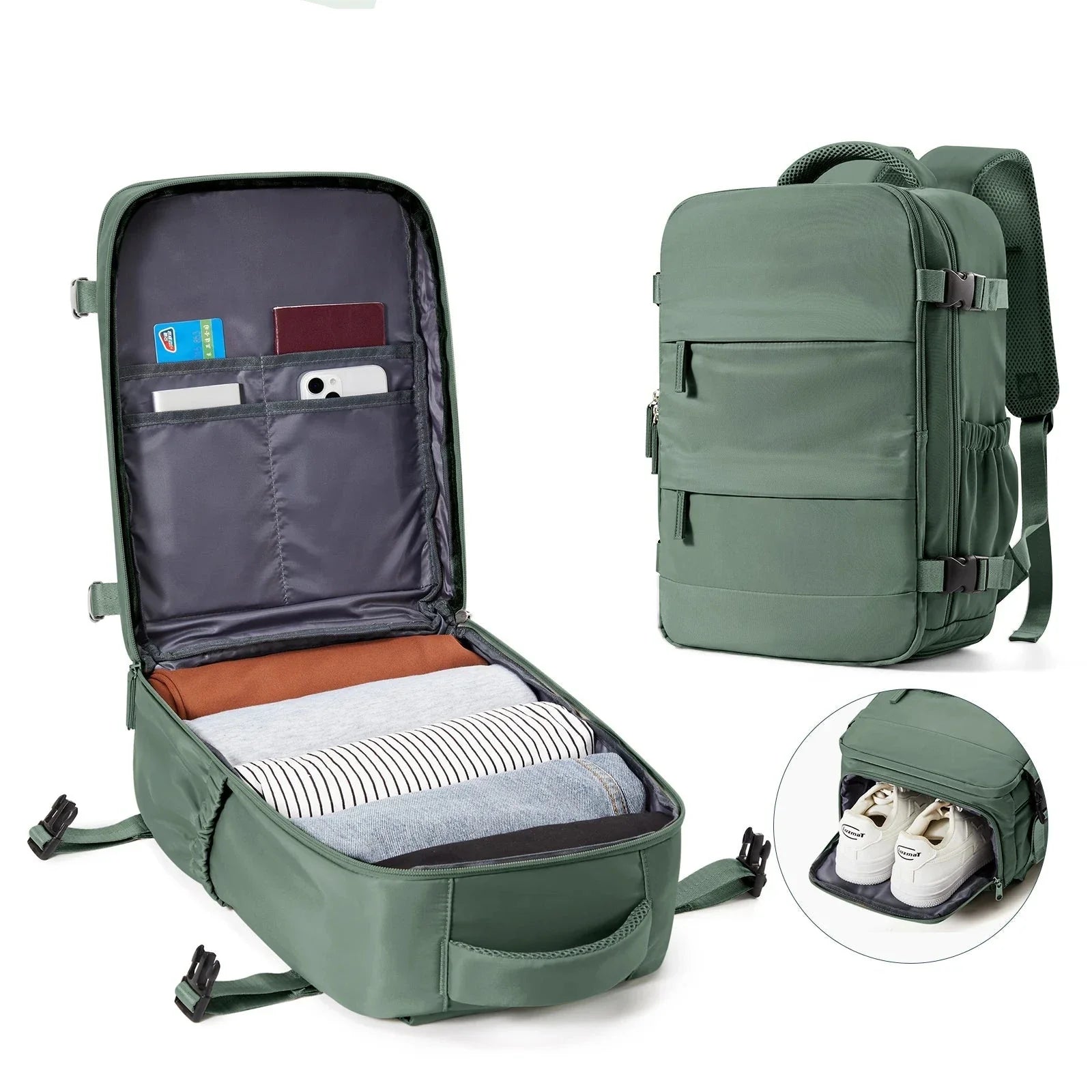 Sac à dos vert, détails des bretelles rembourrées