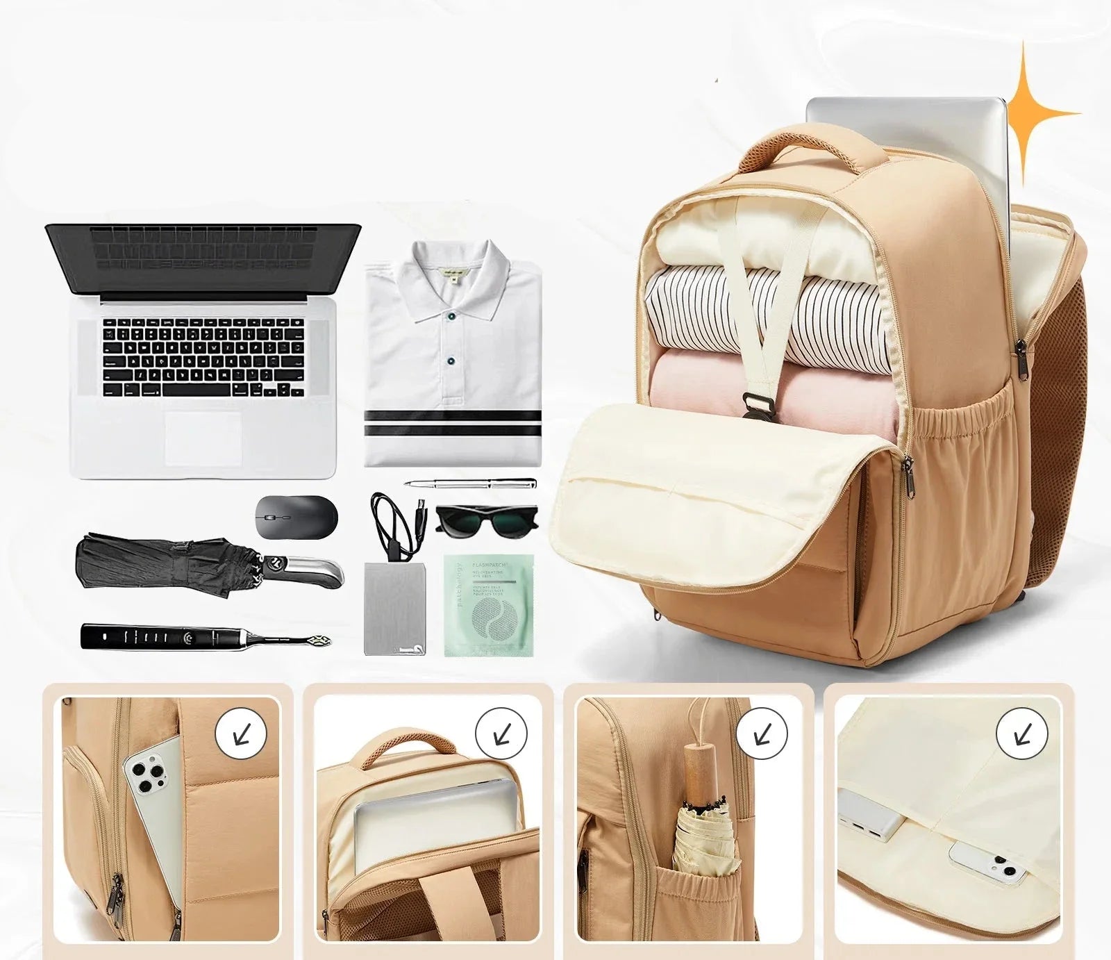 Vue latérale du sac à dos imperméable en nylon