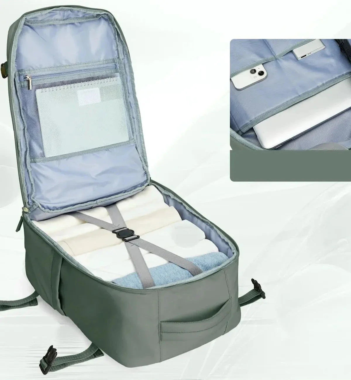 Sac à dos gris avec compartiment PC et sangle trolley