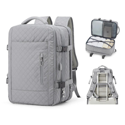 Sac à dos gris matelassé, vue arrière, poche secrète intégrée