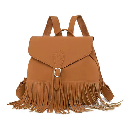 Sac à dos camel avec franges, idéal pour un look décontracté