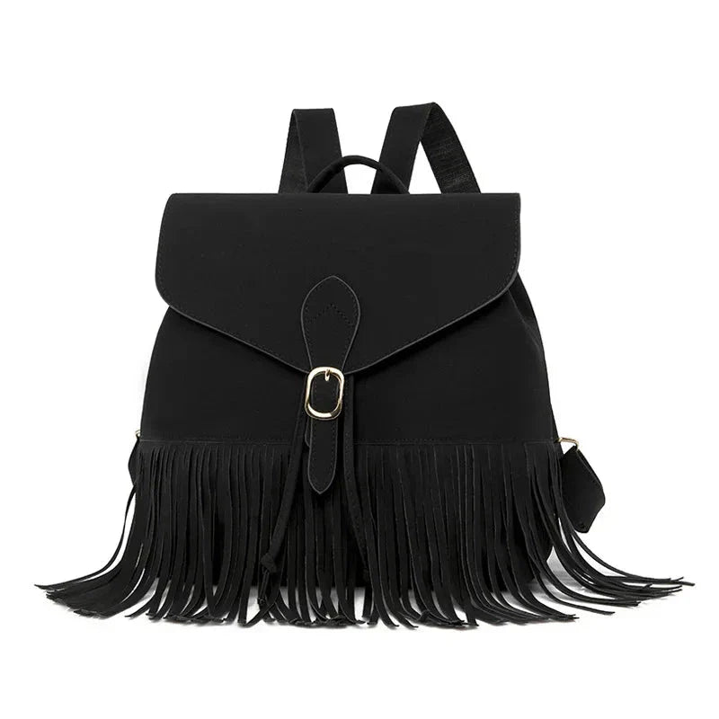 Sac à dos noir avec franges et design rétro élégant