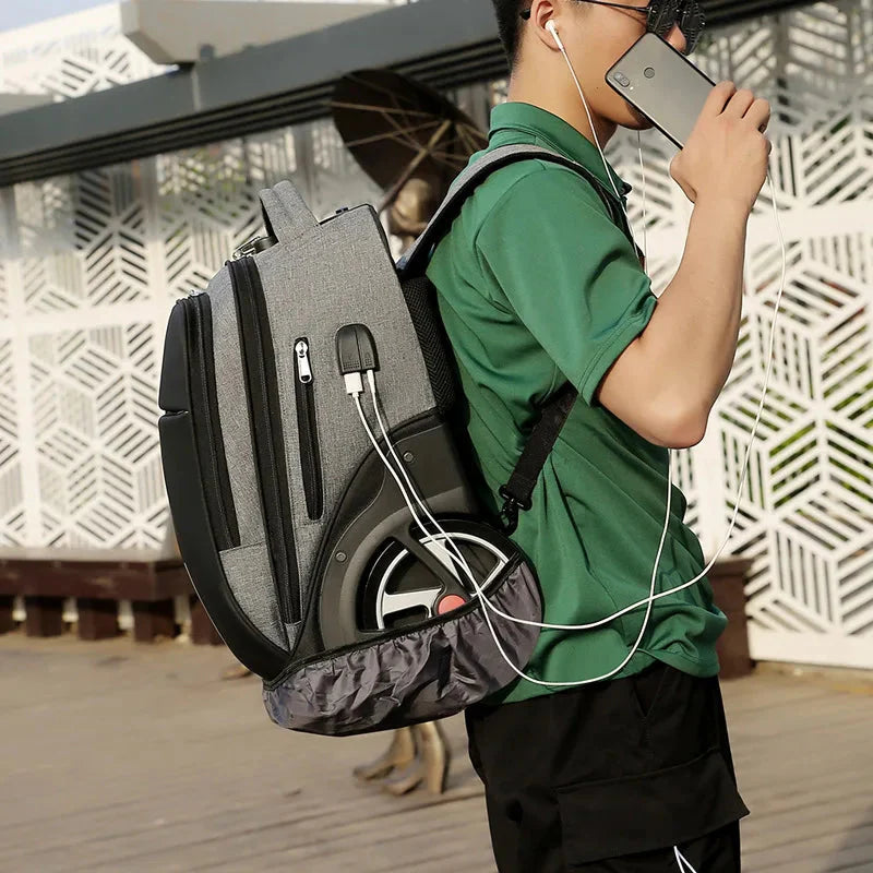 Sac à dos à roulettes avec poignée télescopique et port USB intégré