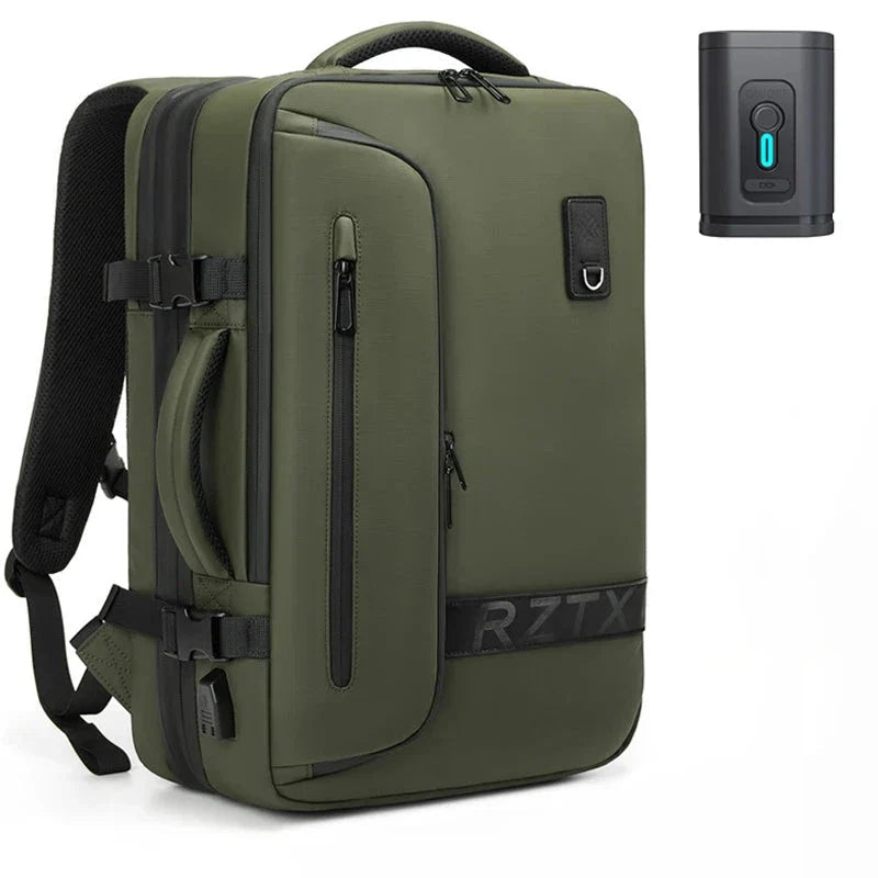 Version verte du sac à dos avec détails sur les coutures