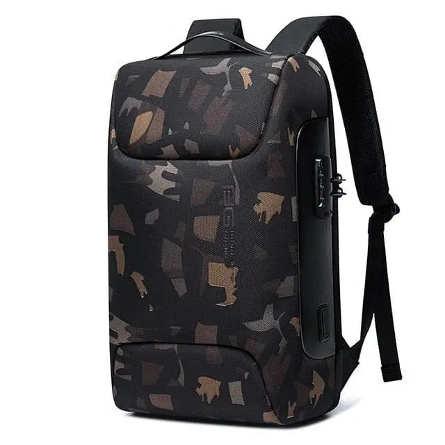 Motif camouflage sur le sac à dos antivol, vue de face