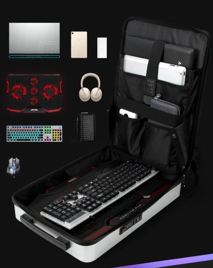Détail du port USB externe sur le côté du sac à dos