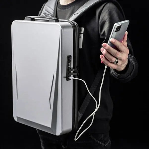 Sac à dos ouvert révélant les poches pour tablette et ordinateur