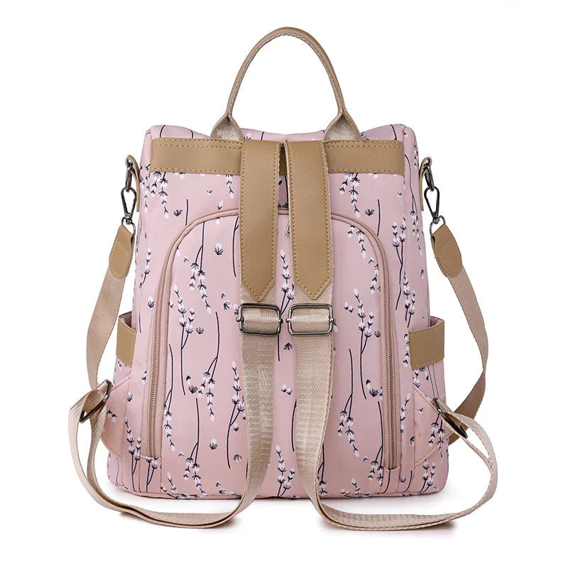 Vue de dessus du sac à dos fleuri, fermeture éclair visible