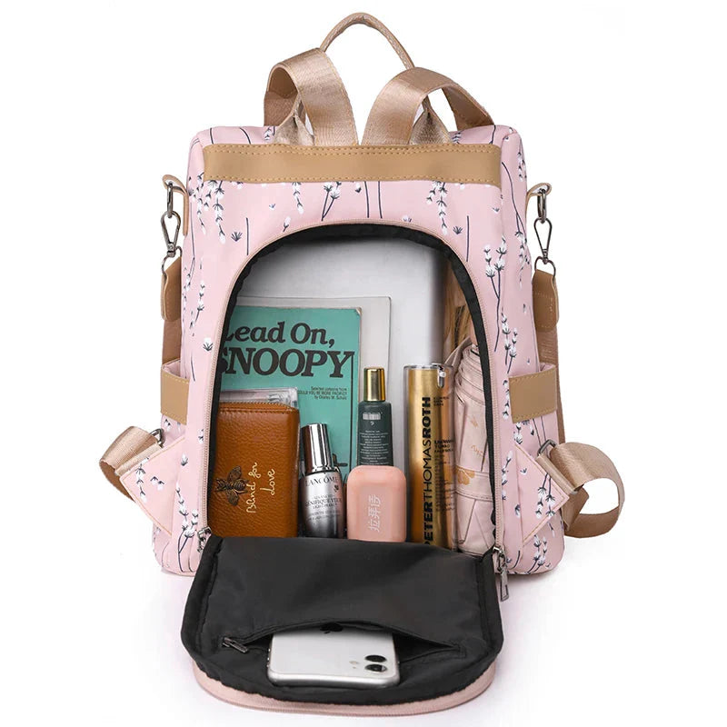 Sac à dos fleuri avec ouverture sécurisée au dos