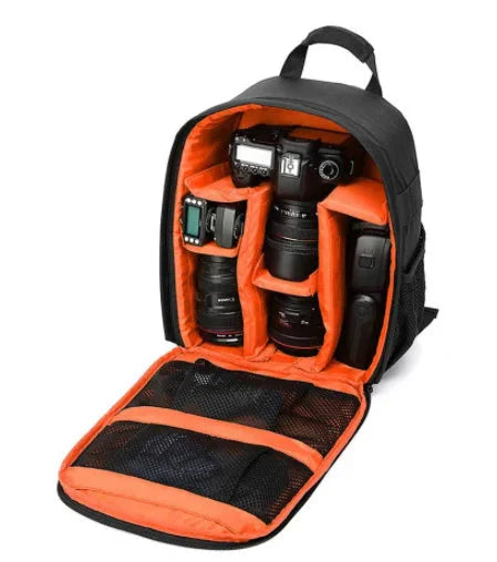 Sac à dos photo orange, idéal pour l'aventure