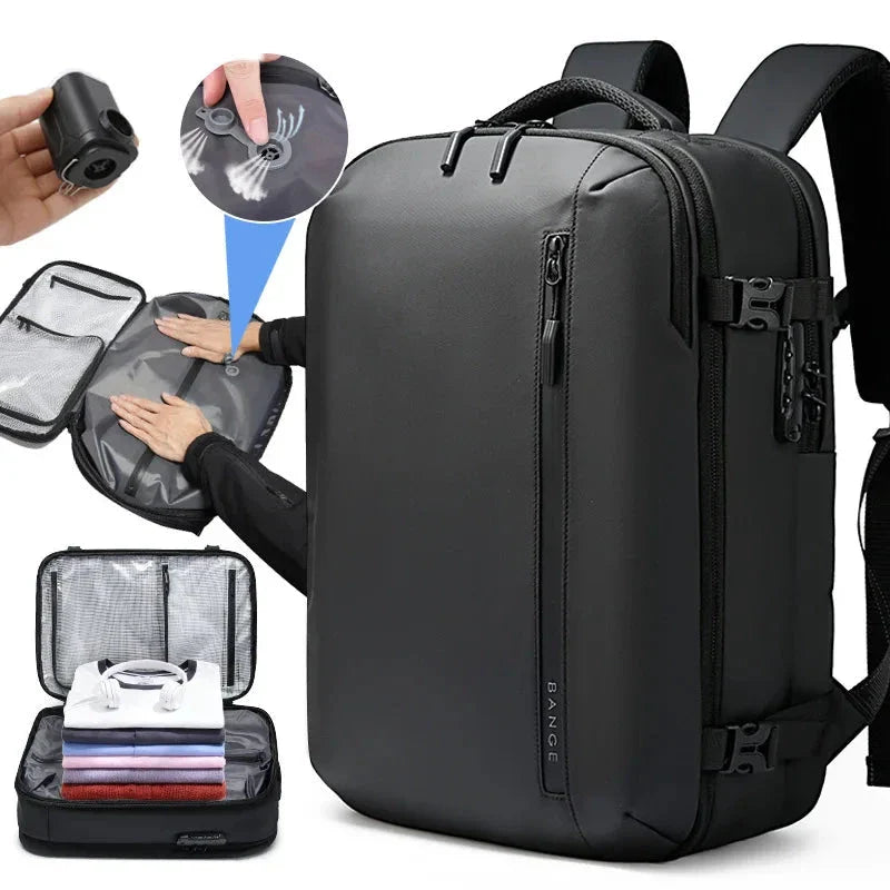 Sac à dos avec système de compression sous vide intégré