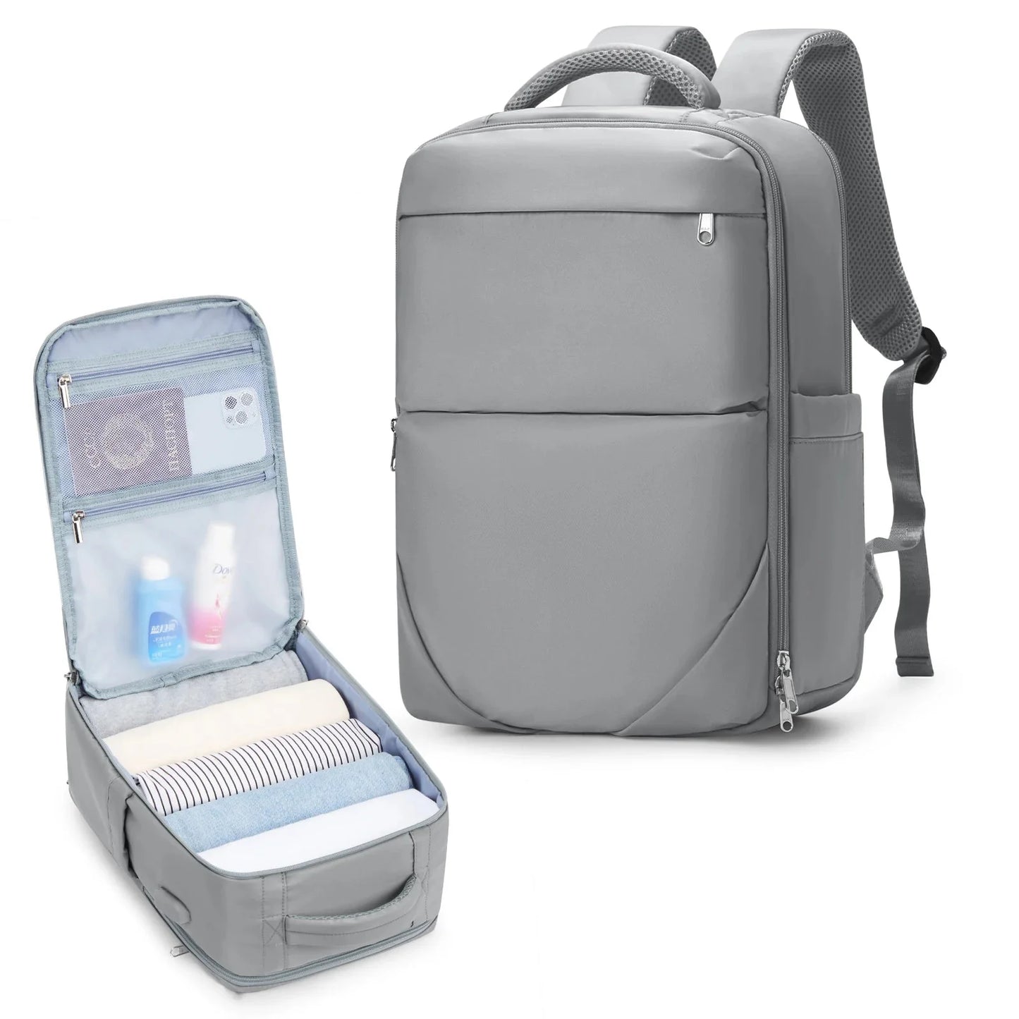 Sac à dos gris avec design compact et pratique pour voyages