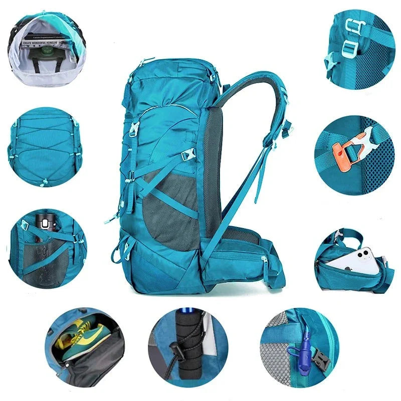 Vue de côté du sac à dos 50L, tissu imperméable
