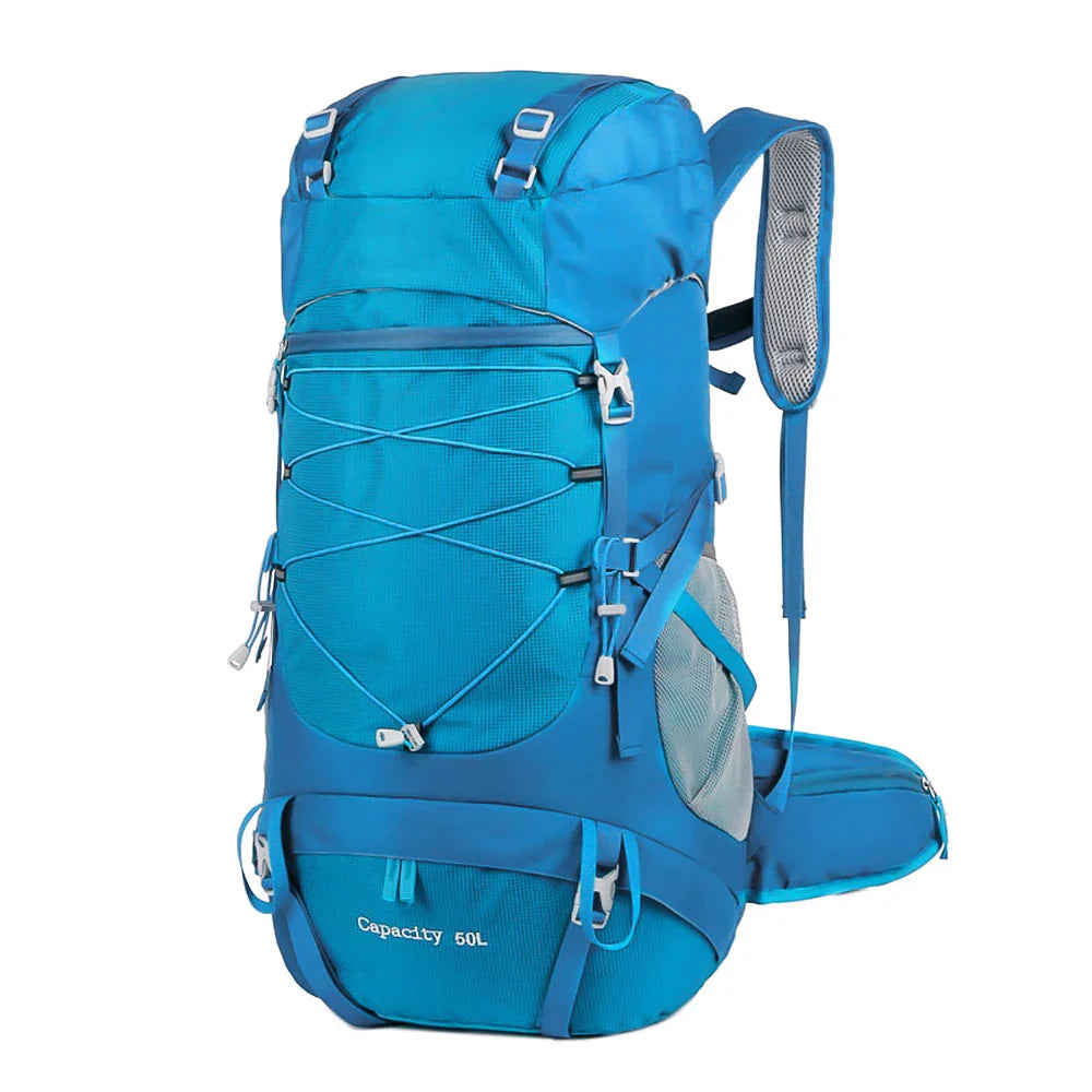 Sac à dos 50L bleu, parfait pour aventures urbaines