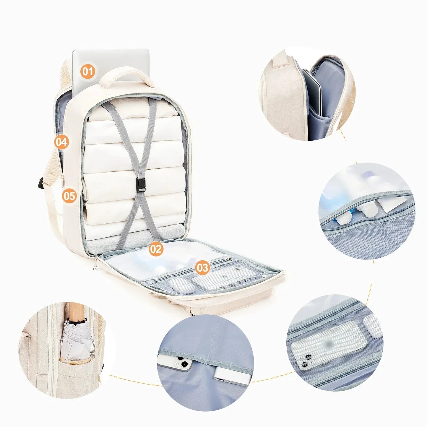 Sac à dos avec port USB intégré et poche antivol