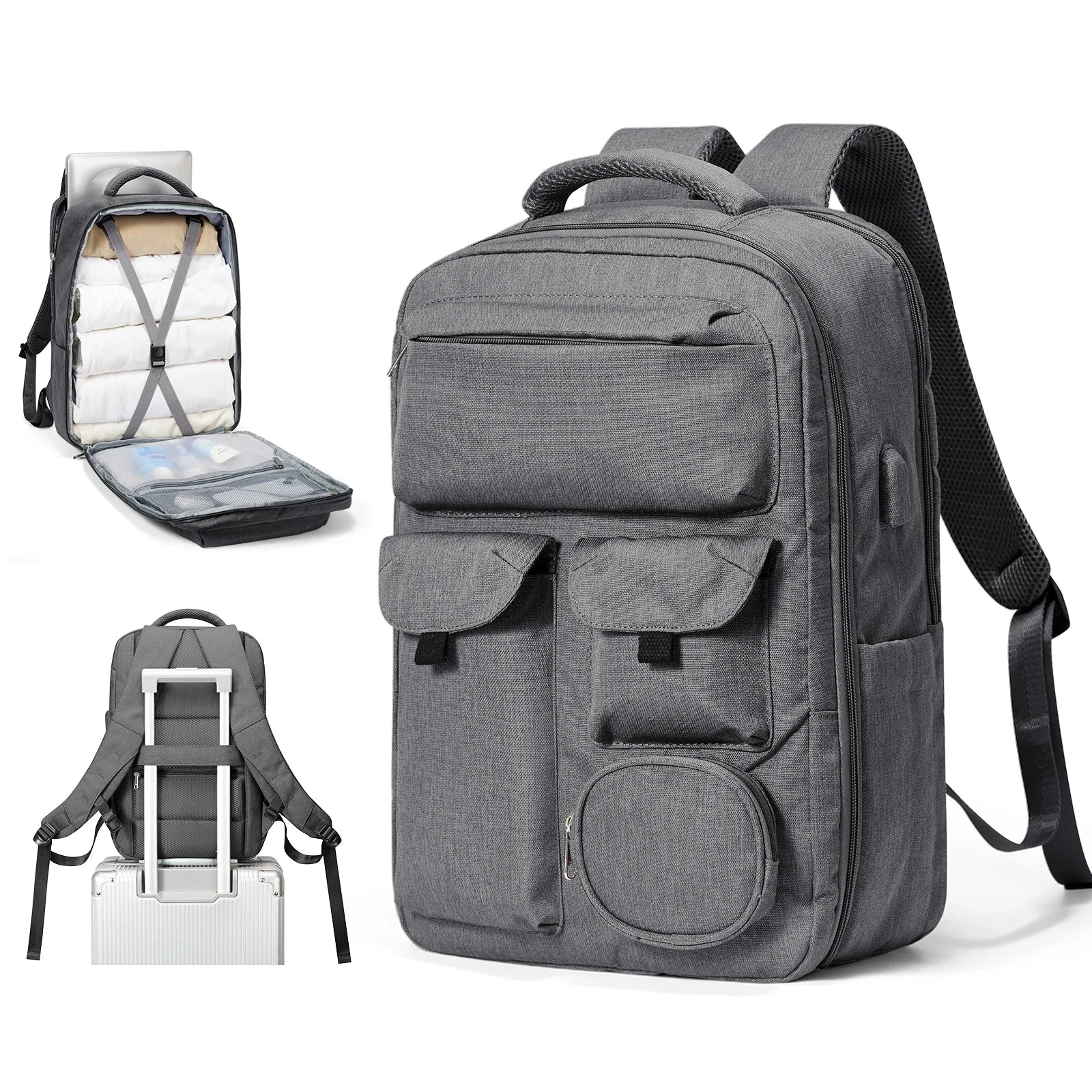 Sac à dos cabine gris avec compartiment pour ordinateur