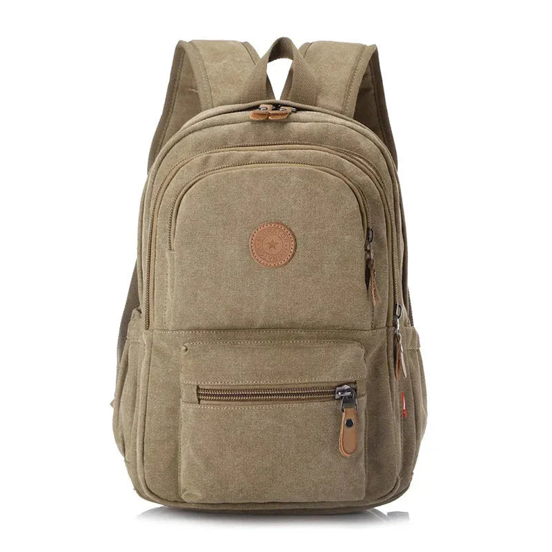 Sac à dos beige en toile, design rétro