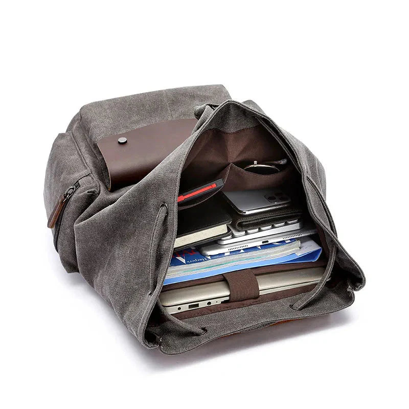 Sac à dos vintage en toile avec poches extérieures