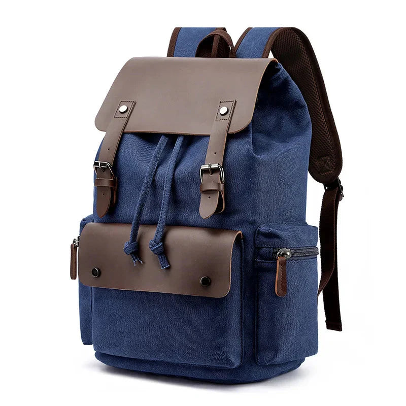Sac à dos bleu marine avec détails en cuir vieilli