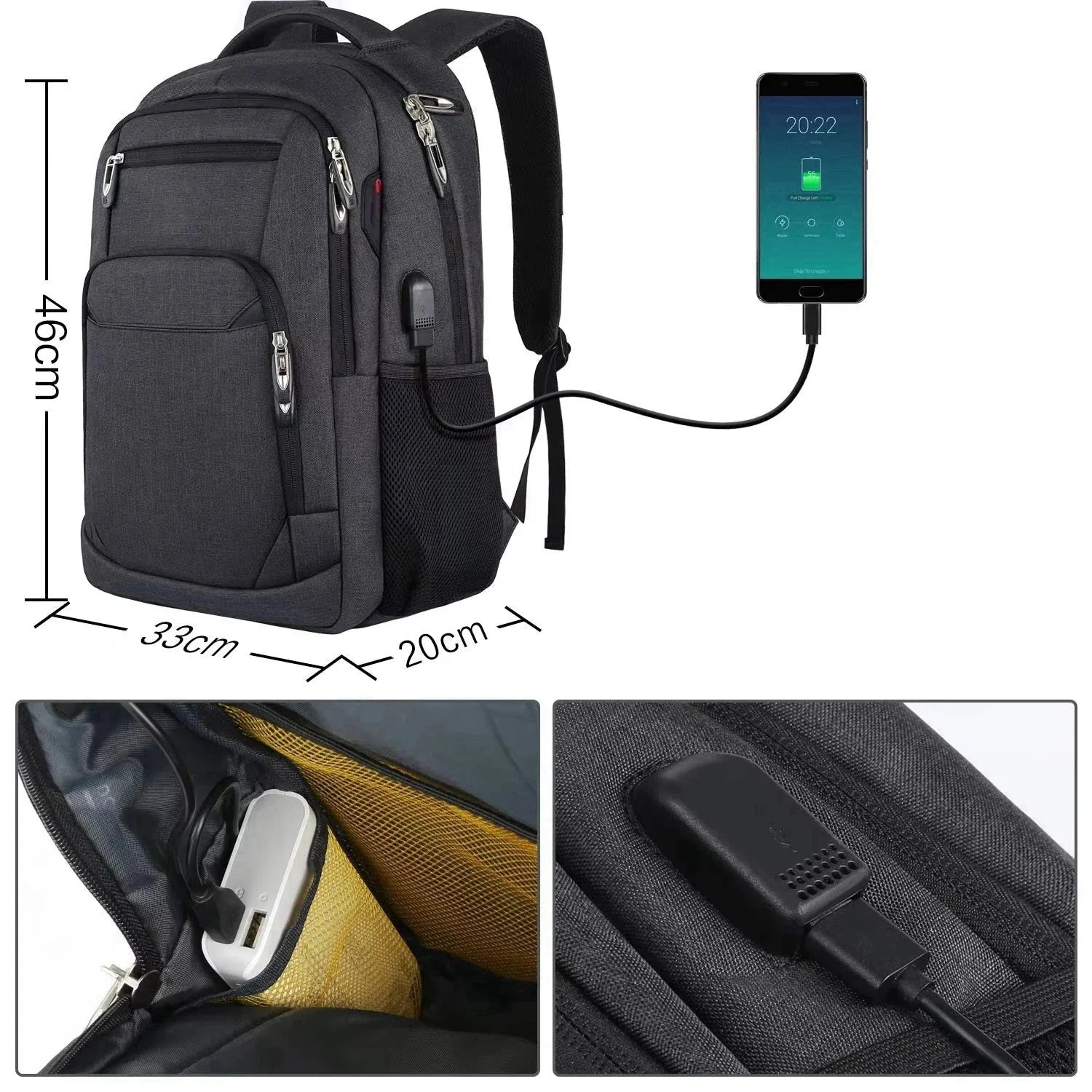 Vue de côté du sac à dos avec poches multiples