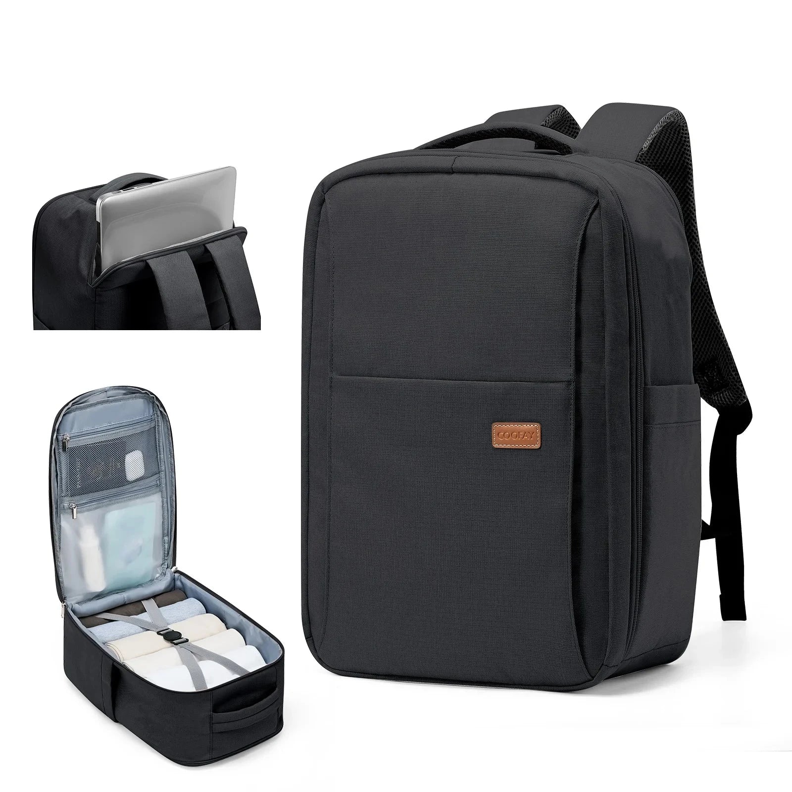 Sac à dos noir avec sangle pour valise et poche secrète