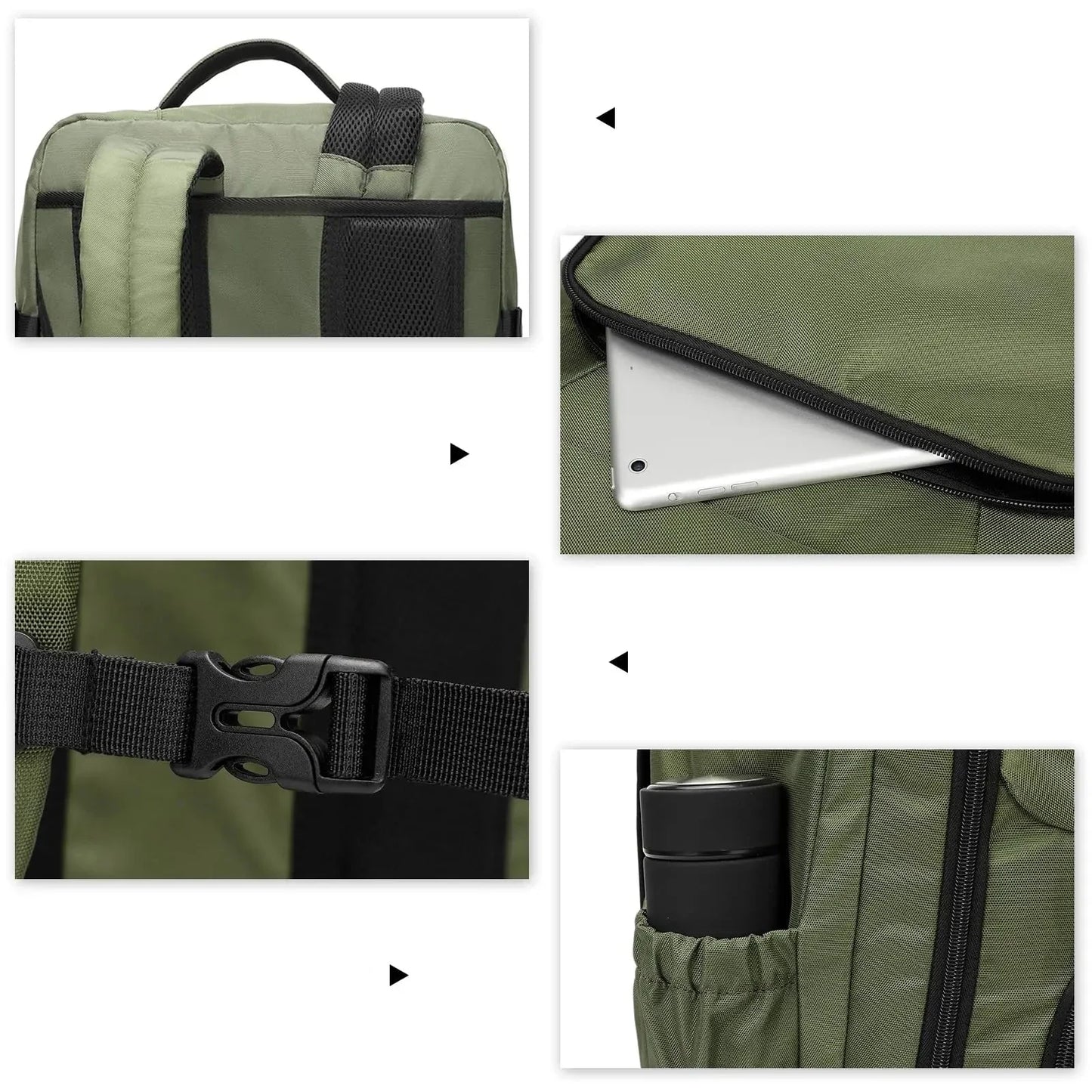 Vue de profil du sac à dos avec poches ouvertes