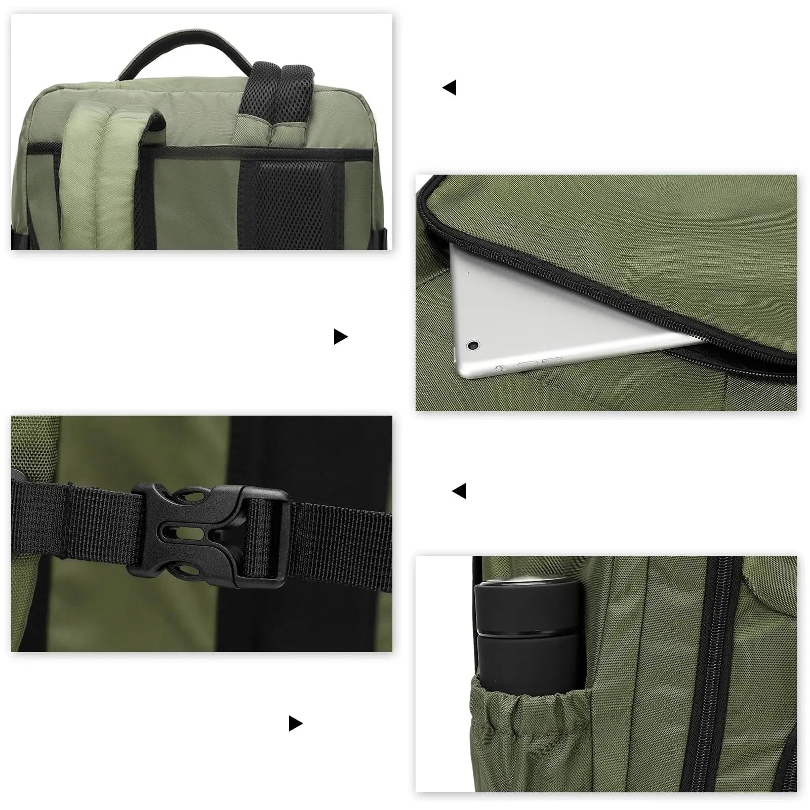 Vue de profil du sac à dos avec poches ouvertes
