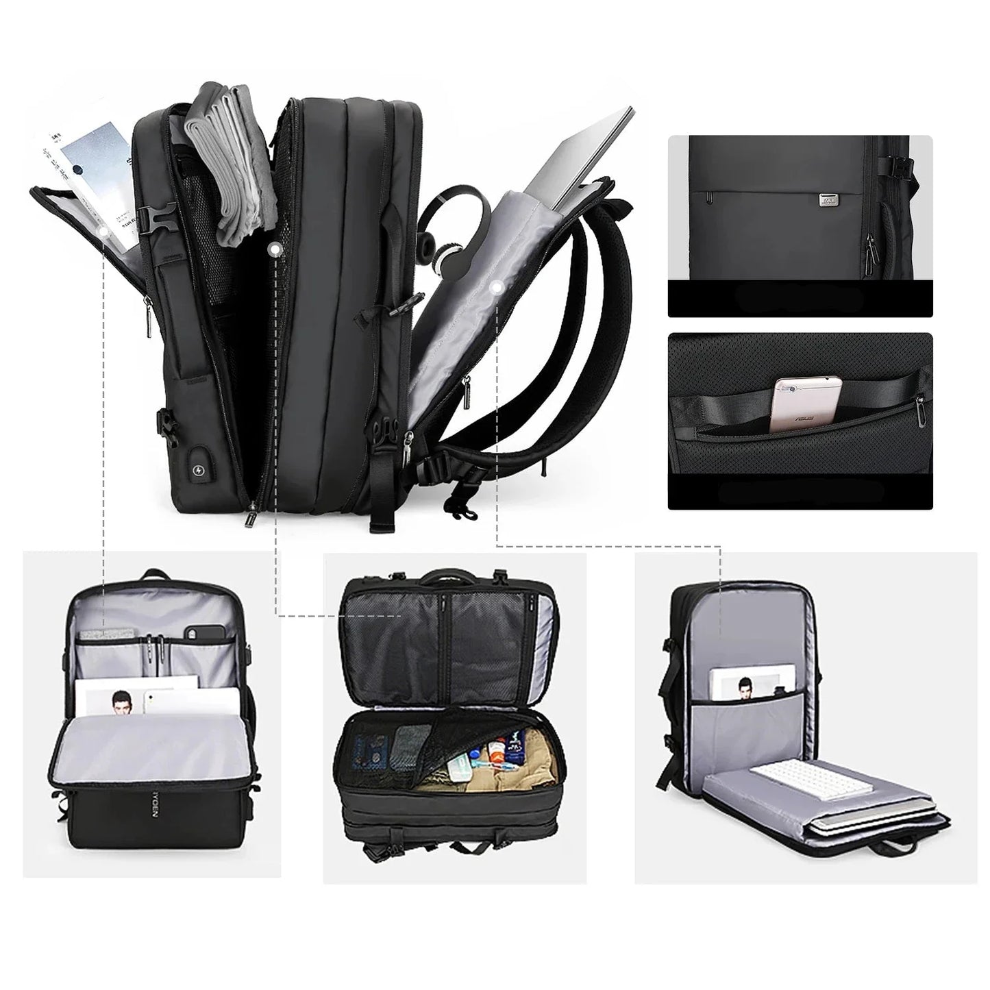 Sac à dos avec compartiment pour ordinateur portable et poches multiples
