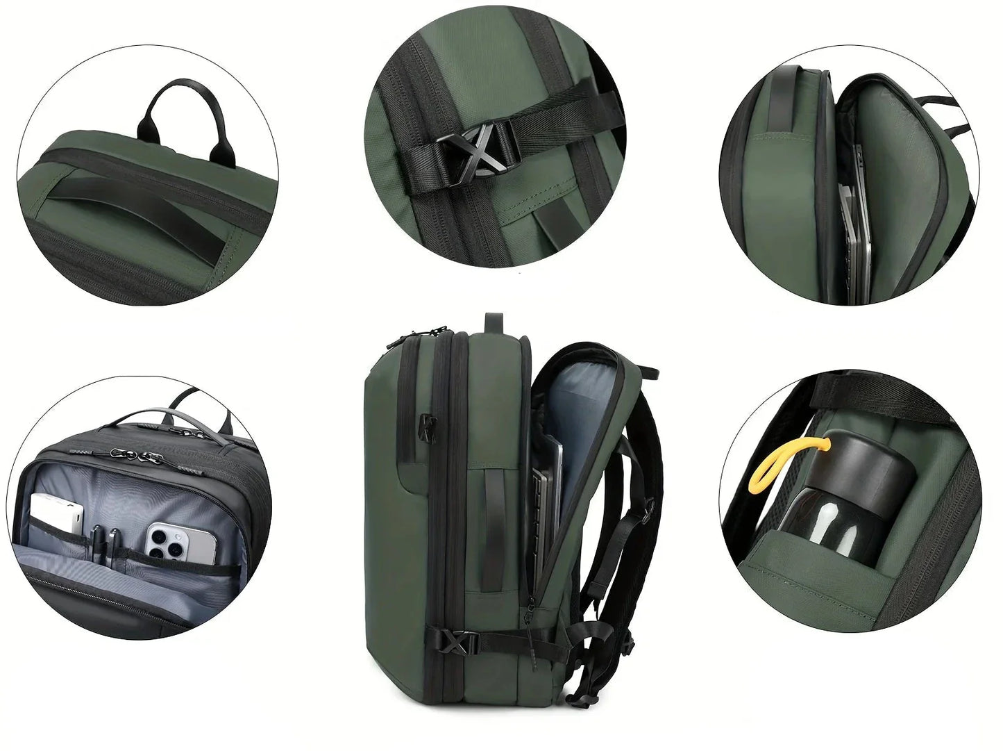 Compartiment ouvert montrant l'organisation intérieure du sac