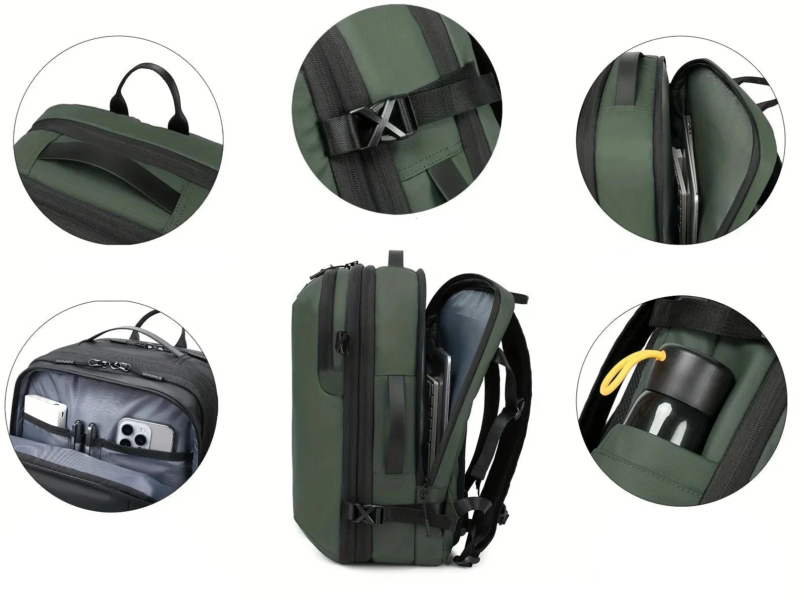 Compartiment ouvert montrant l'organisation intérieure du sac