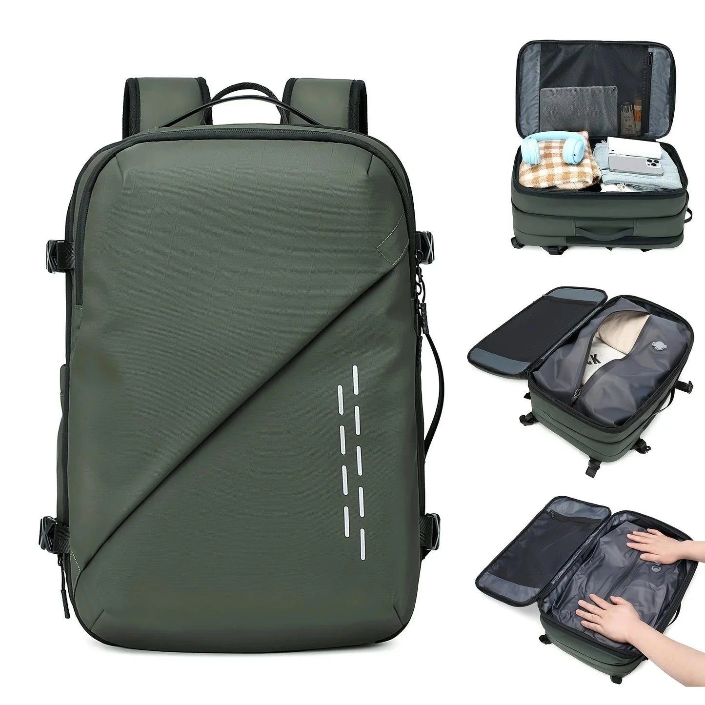 Sac à dos vert avec sangle pour valise et tissu résistant