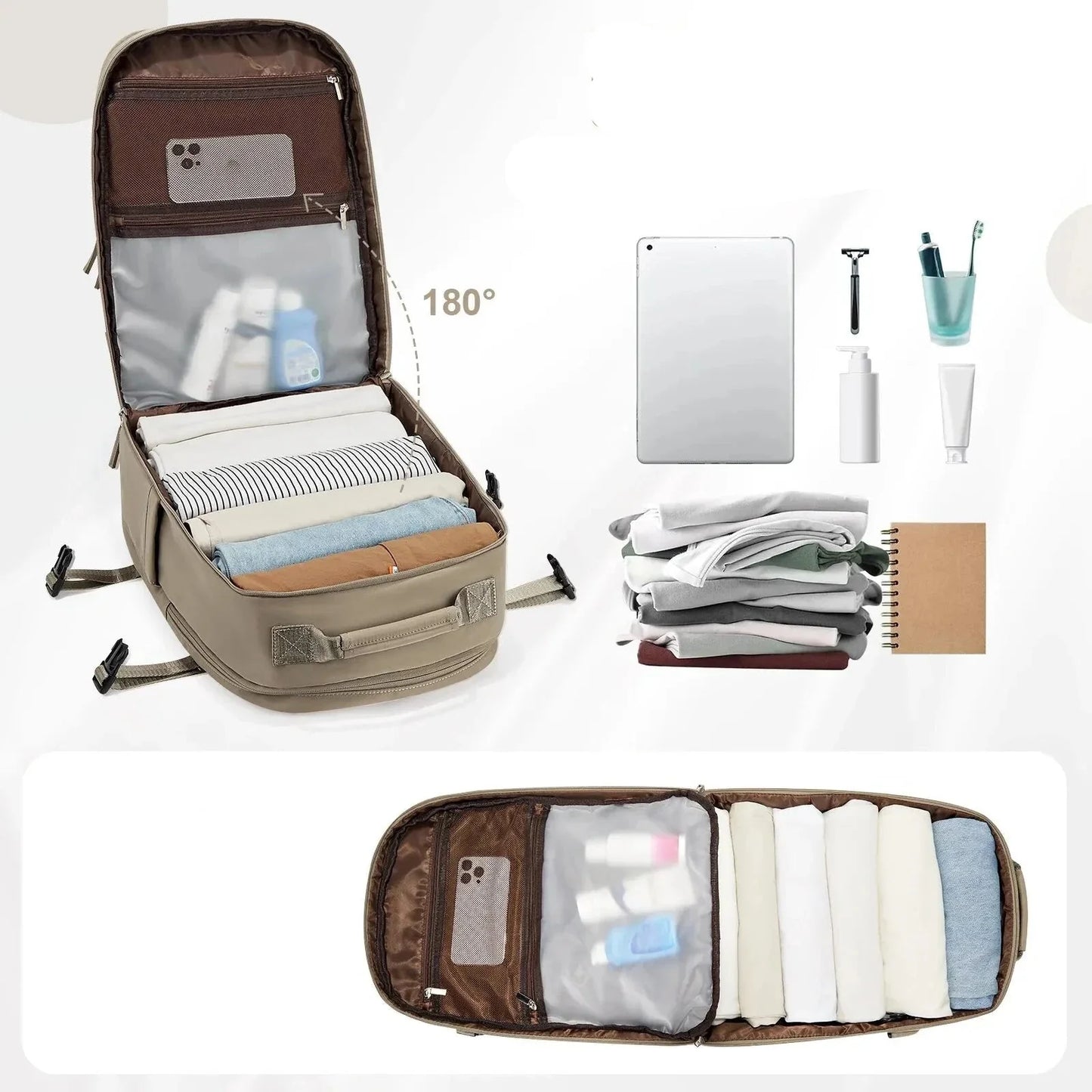 Sac à dos cabine gris avec multiples compartiments