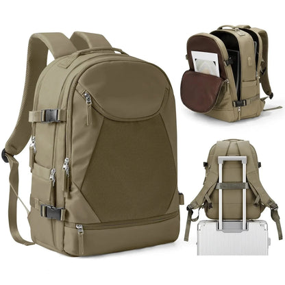 Sac à dos marron avec port USB intégré sur le côté