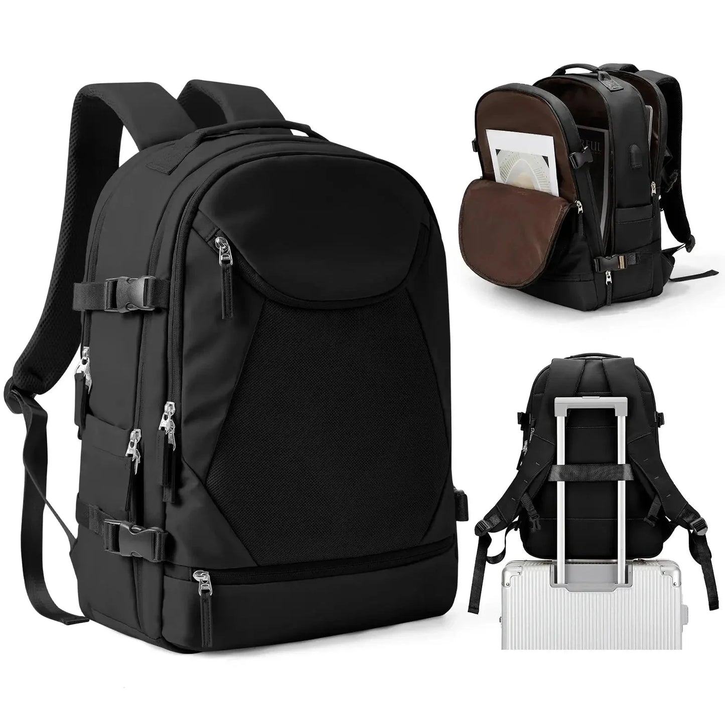 Sac à dos noir avec sangle arrière pour valise